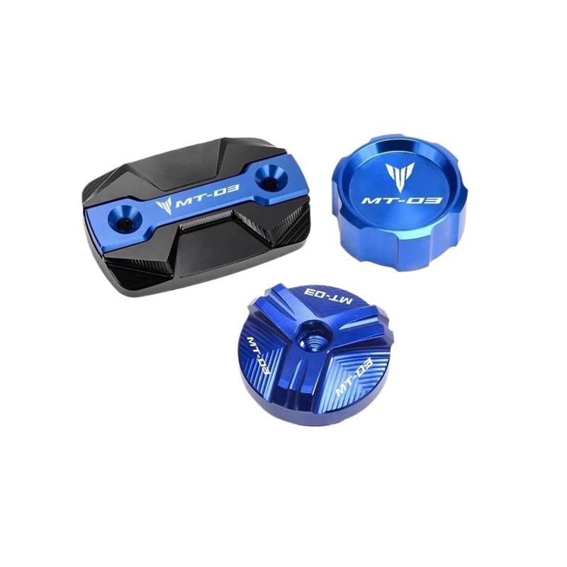 Motorrad Bremsflüssigkeitsbehälter Abdeckung Suitable for MT 03 2015-2024 Front Rear Brake Fluid Cylinder Master Reservoir Cover(3-Blue) von BLBLXQBL