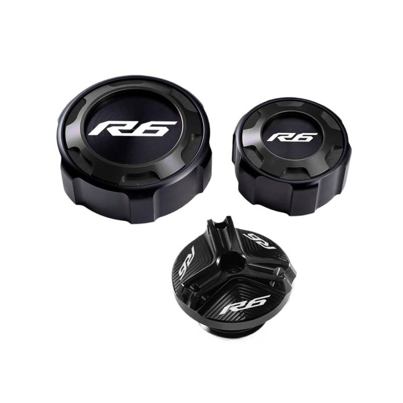 Motorrad Bremsflüssigkeitsbehälter Abdeckung Vordere Und Hintere Bremsflüssigkeitsöl-Flüssigkeitsabdeckung Passend Für YZF R6 2010-2023(3 Black) von BLBLXQBL