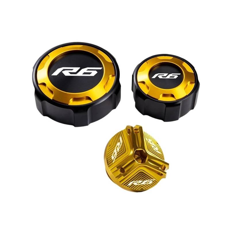 Motorrad Bremsflüssigkeitsbehälter Abdeckung Vordere Und Hintere Bremsflüssigkeitsöl-Flüssigkeitsabdeckung Passend Für YZF R6 2010-2023(3 Gold) von BLBLXQBL