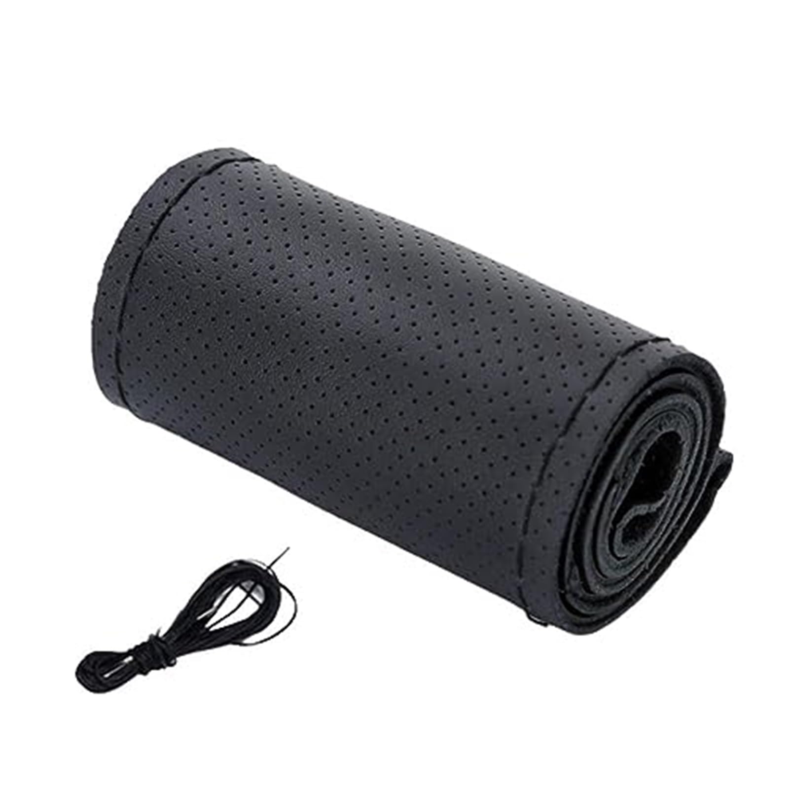 Lenkradschutz Echtleder-Lenkradbezug mit Nadeln, Fadengeflecht, 37–38 cm, Rindslederschutz, Lenkradschlupf Auto-Lenkradbezug(Black Black) von BLBNEZBZTY