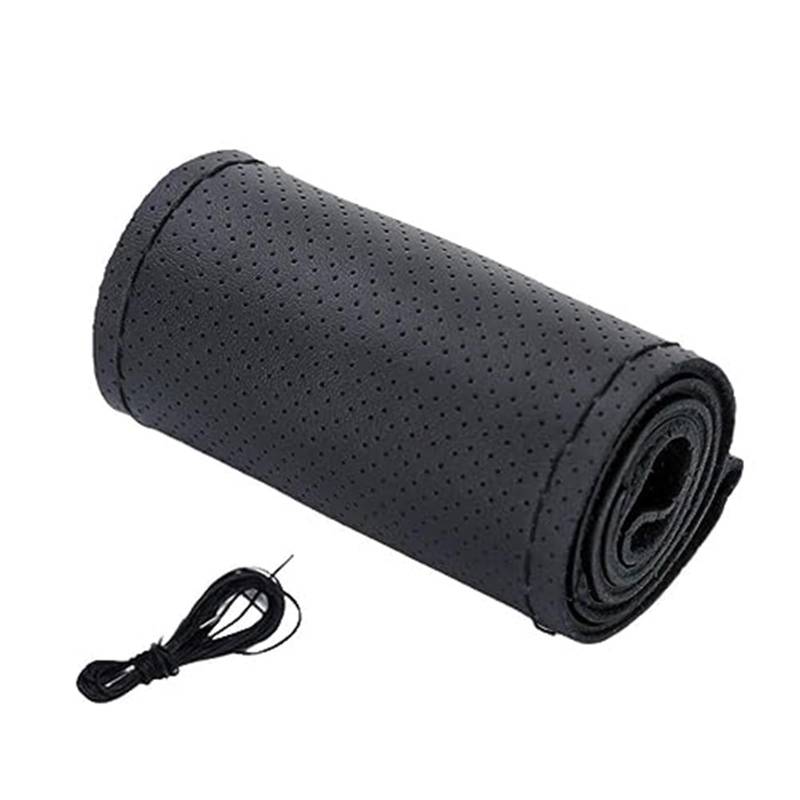 Lenkradschutz Echtleder-Lenkradbezug mit Nadeln, Fadengeflecht, 37–38 cm, Rindslederschutz, Lenkradschlupf Auto-Lenkradbezug(Black Black) von BLBNEZBZTY