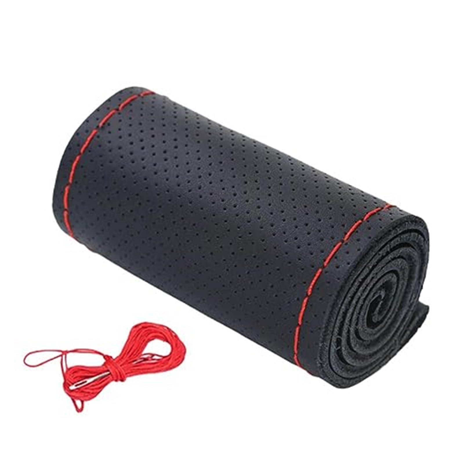 Lenkradschutz Echtleder-Lenkradbezug mit Nadeln, Fadengeflecht, 37–38 cm, Rindslederschutz, Lenkradschlupf Auto-Lenkradbezug(Black red) von BLBNEZBZTY
