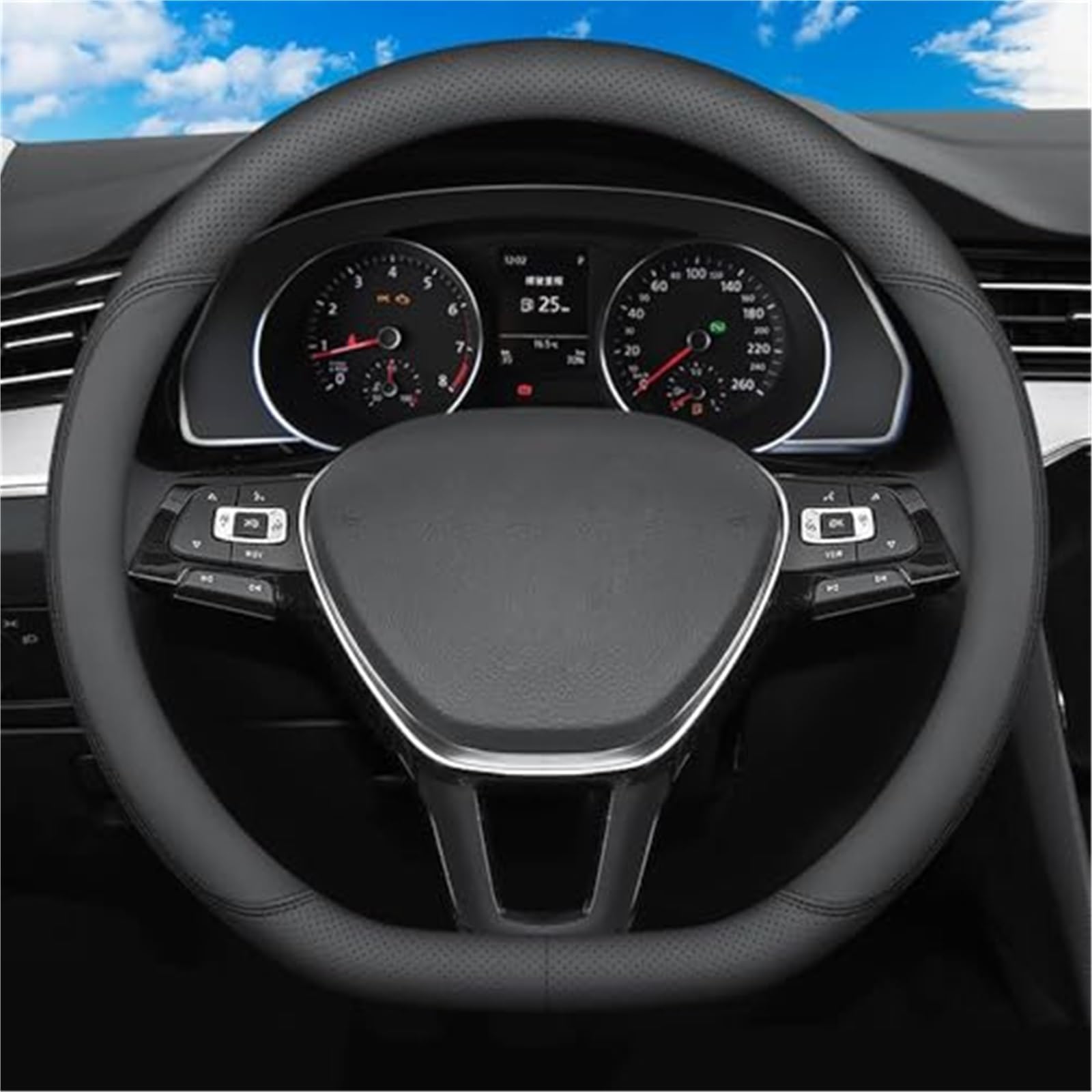 Lenkradschutz Für Cupra Für Formentor KM7 ICH 2020 2021 2022 2023 2024 Lenkrad Abdeckungen Mikrofaser Rad Abdeckung 37-38 cm/15'' Auto-Lenkradbezug(Black-2) von BLBNEZBZTY