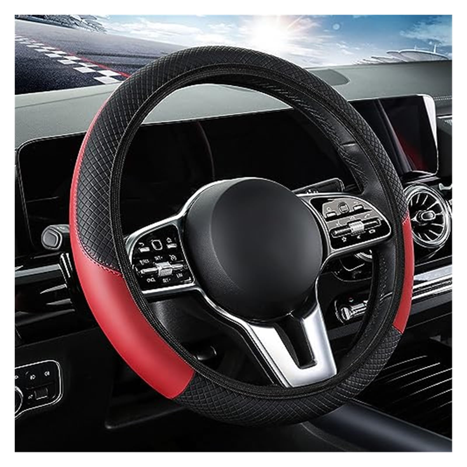 Lenkradschutz Für FIAT Für Punto Für Tipo Für Fastback Für Freemont Für Cross Sport Gummiband Ohne Innenring Schutz Abdeckung Auto-Lenkradbezug(Black red Style) von BLBNEZBZTY