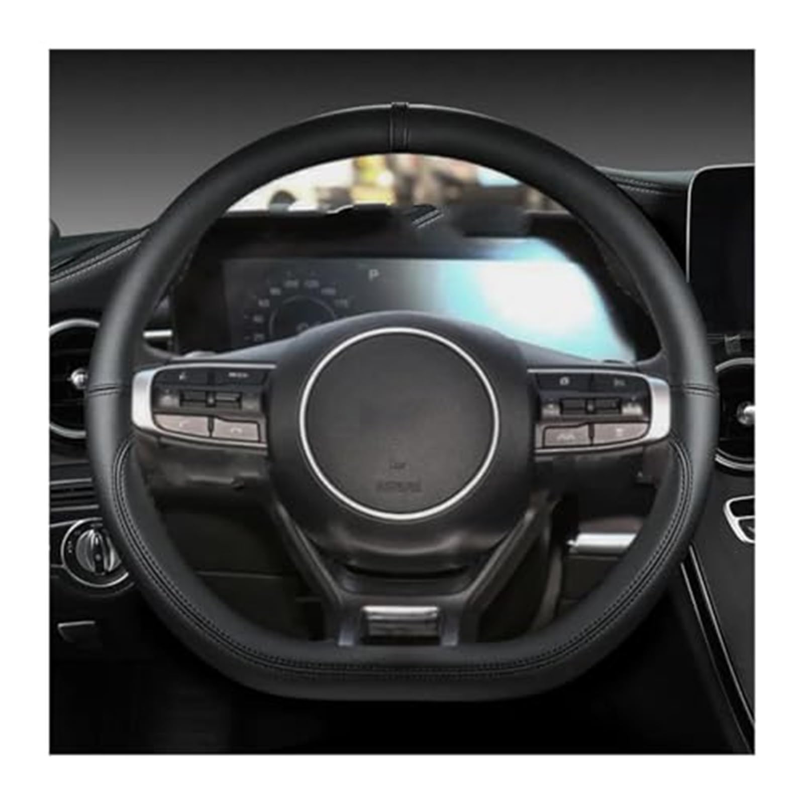 Lenkradschutz Für Kia Für Sportage 5 Für GTLine 2021 2022 Für Sportage 2022 2023 Mikrofaser Leder D Form Auto Lenkrad Abdeckung Auto-Lenkradbezug(Black) von BLBNEZBZTY