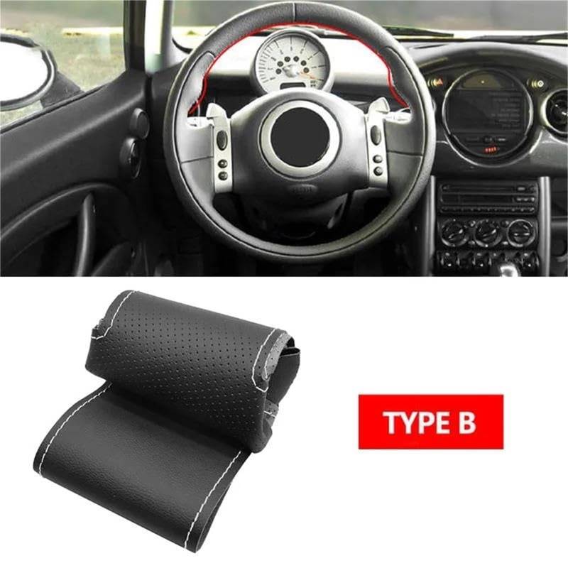 Lenkradschutz Für Mini Für Coupe 2001-2006 Für Cabrio 2004-2008 Für R50 R53 R60 Lenkradabdeckung Perforiertes Mikrofaserleder Auto-Lenkradbezug(B White line1) von BLBNEZBZTY