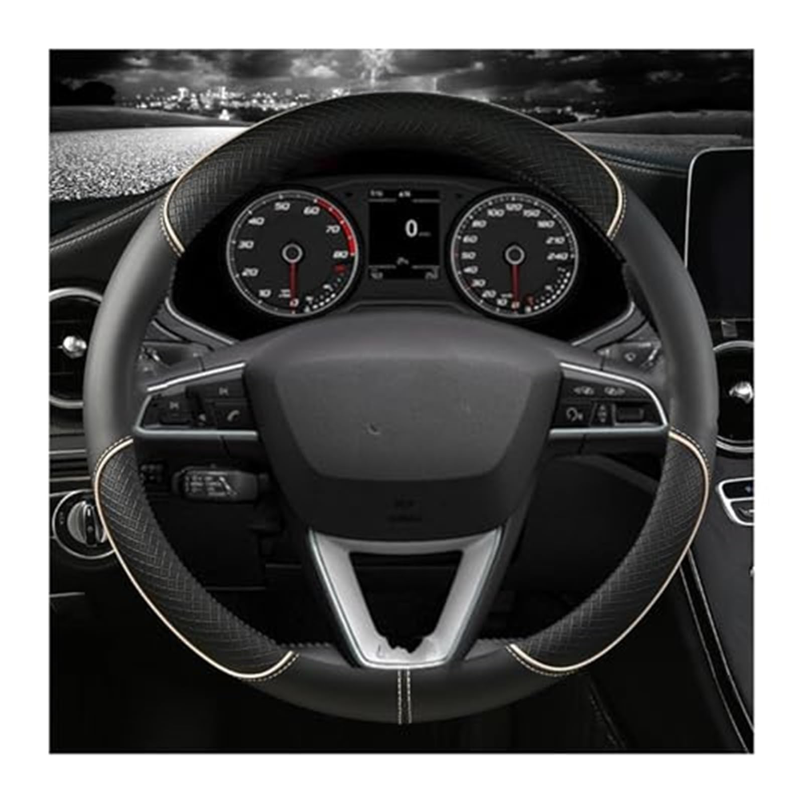 Lenkradschutz Für Sitz Für Tarraco Für Arona Für Ateca Für Ibiza Für Toledo Für MII Für Leon Für Arosa Für Exeo ST Auto Lenkrad Abdeckung Auto-Lenkradbezug(BEIGE O Shape) von BLBNEZBZTY