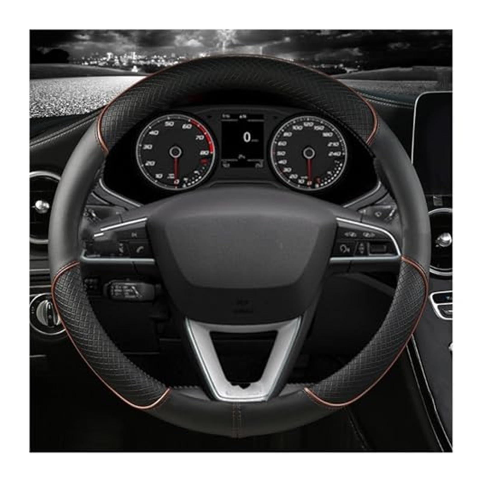 Lenkradschutz Für Sitz Für Tarraco Für Arona Für Ateca Für Ibiza Für Toledo Für MII Für Leon Für Arosa Für Exeo ST Auto Lenkrad Abdeckung Auto-Lenkradbezug(Coffee O Shape) von BLBNEZBZTY