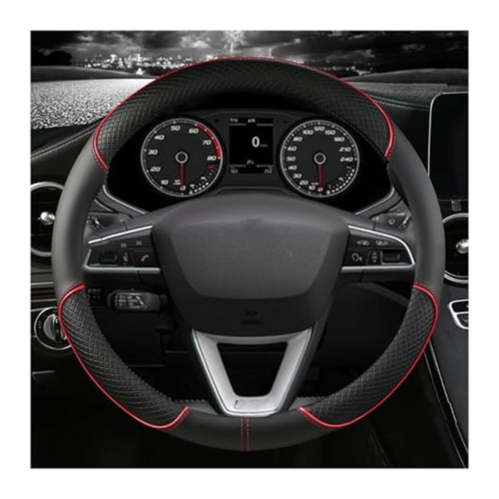 Lenkradschutz Für Sitz Für Tarraco Für Arona Für Ateca Für Ibiza Für Toledo Für MII Für Leon Für Arosa Für Exeo ST Auto Lenkrad Abdeckung Auto-Lenkradbezug(RED O Shape) von BLBNEZBZTY