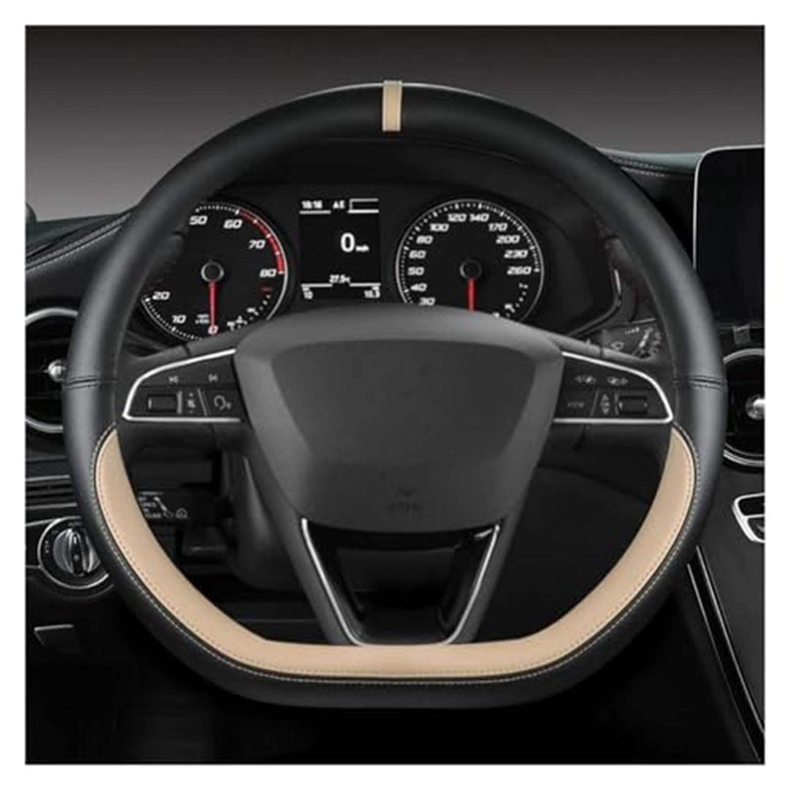 Lenkradschutz Für Sitz Für Tarraco Für Arona Für Ateca Für Ibiza Lenkradbezug Mikrofaser Leder Lenkradbezug D Form 38 cm Auto-Lenkradbezug(Beige) von BLBNEZBZTY