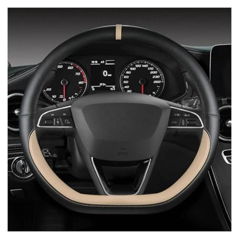 Lenkradschutz Für Sitz Für Tarraco Für Arona Für Ateca Für Ibiza Lenkradbezug Mikrofaser Leder Lenkradbezug D Form 38 cm Auto-Lenkradbezug(Beige) von BLBNEZBZTY