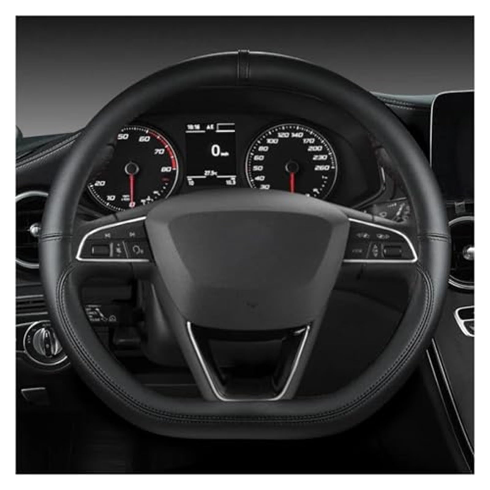 Lenkradschutz Für Sitz Für Tarraco Für Arona Für Ateca Für Ibiza Lenkradbezug Mikrofaser Leder Lenkradbezug D Form 38 cm Auto-Lenkradbezug(Black) von BLBNEZBZTY