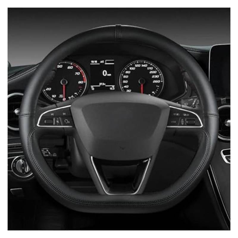 Lenkradschutz Für Sitz Für Tarraco Für Arona Für Ateca Für Ibiza Lenkradbezug Mikrofaser Leder Lenkradbezug D Form 38 cm Auto-Lenkradbezug(Black) von BLBNEZBZTY