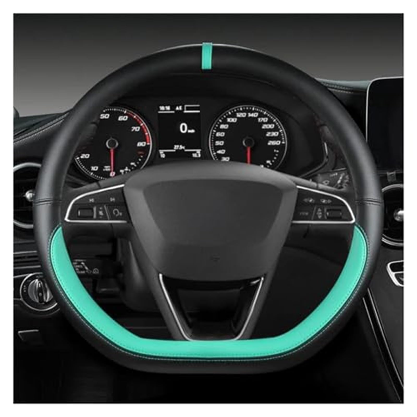 Lenkradschutz Für Sitz Für Tarraco Für Arona Für Ateca Für Ibiza Lenkradbezug Mikrofaser Leder Lenkradbezug D Form 38 cm Auto-Lenkradbezug(Green) von BLBNEZBZTY