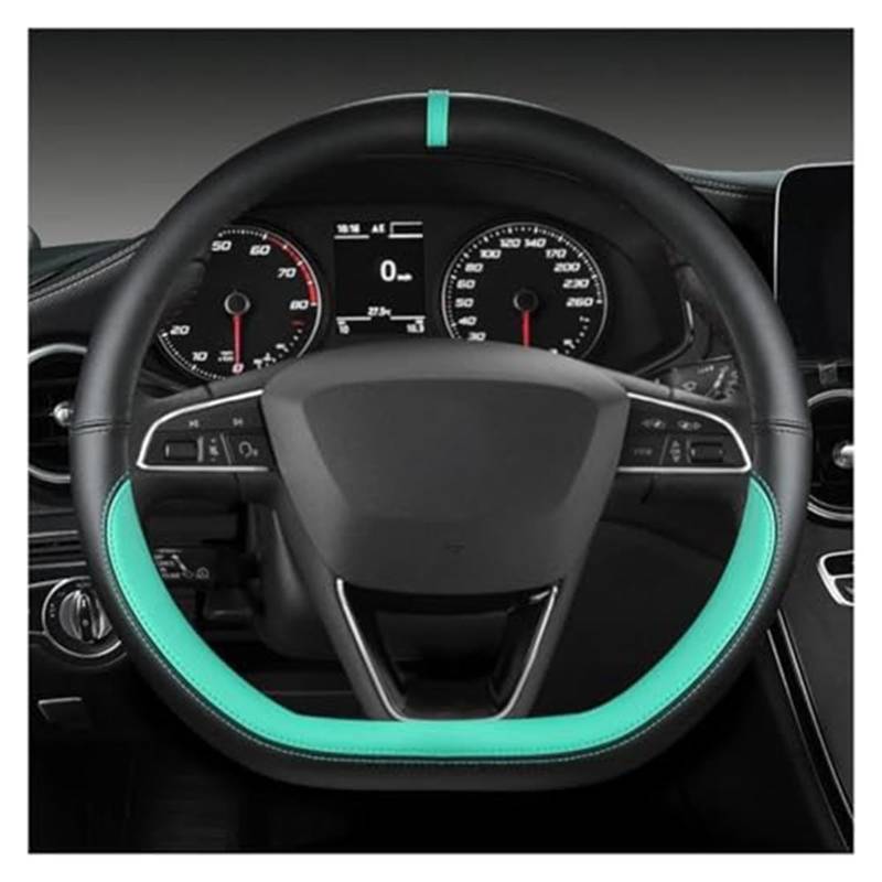 Lenkradschutz Für Sitz Für Tarraco Für Arona Für Ateca Für Ibiza Lenkradbezug Mikrofaser Leder Lenkradbezug D Form 38 cm Auto-Lenkradbezug(Green) von BLBNEZBZTY