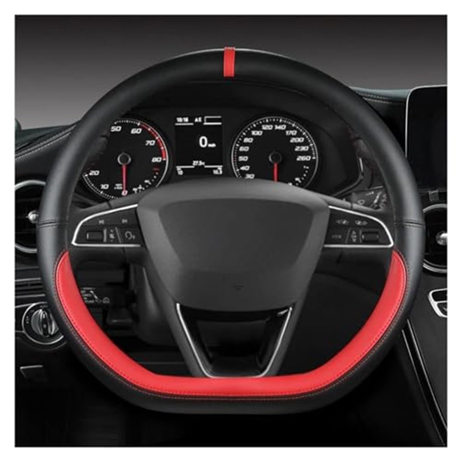 Lenkradschutz Für Sitz Für Tarraco Für Arona Für Ateca Für Ibiza Lenkradbezug Mikrofaser Leder Lenkradbezug D Form 38 cm Auto-Lenkradbezug(Red) von BLBNEZBZTY