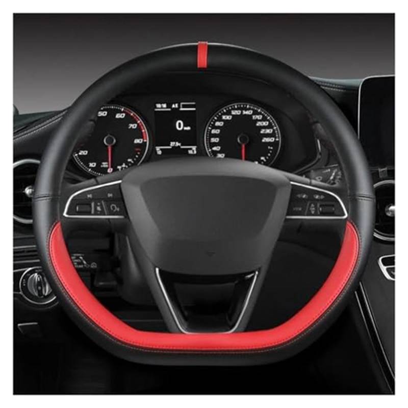 Lenkradschutz Für Sitz Für Tarraco Für Arona Für Ateca Für Ibiza Lenkradbezug Mikrofaser Leder Lenkradbezug D Form 38 cm Auto-Lenkradbezug(Red) von BLBNEZBZTY