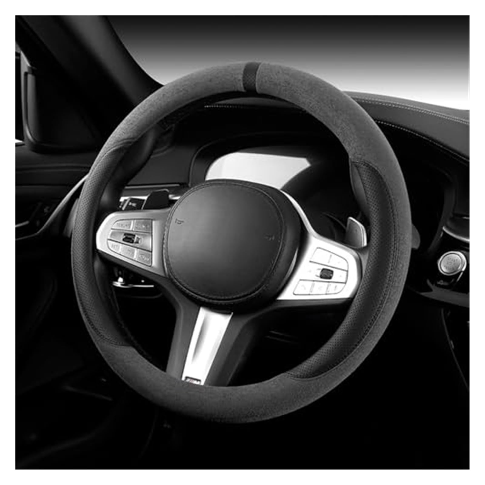 Lenkradschutz Für Suzuki Für Swift 2005–2023 2024 2025, Auto-Lenkradbezüge aus Hirschleder, rutschfest, elastisch, atmungsaktiv Auto-Lenkradbezug(O-Black) von BLBNEZBZTY