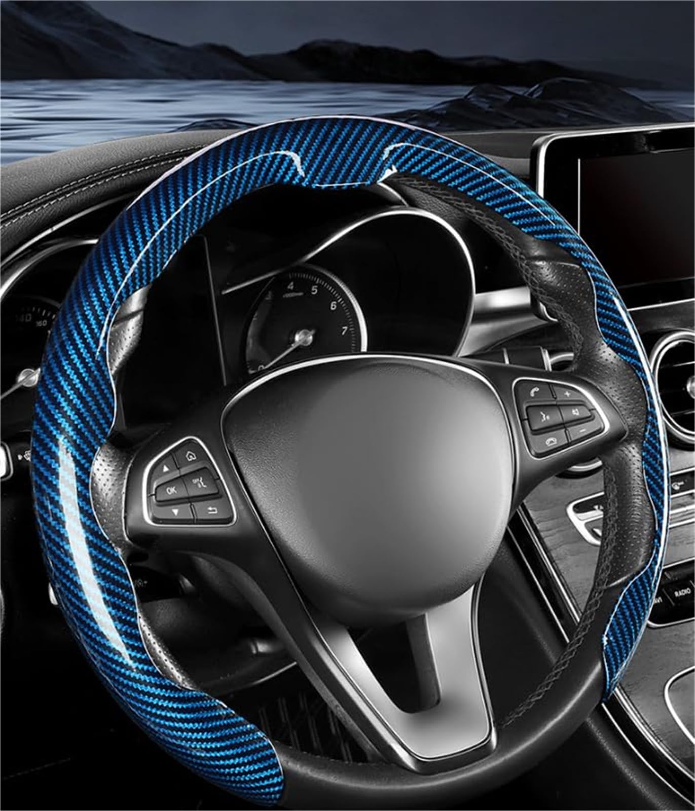Lenkradschutz Für Toyota Für C-HR ICH 2016-2020 Langlebige Anti-Slip Carbon Mikrofaser Lenkung Abdeckung Auto Lenkrad Abdeckung Auto-Lenkradbezug(Blue) von BLBNEZBZTY