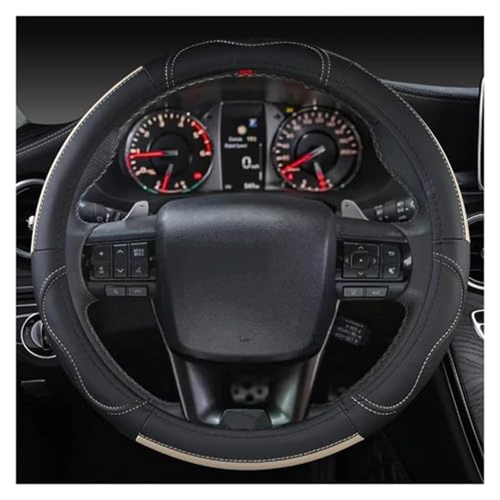 Lenkradschutz Für Toyota Für Hilux Für Pickup 1968-2023 Echtes Leder Lenkrad Abdeckung Rindsleder Sport Auto Zubehör Rad Abdeckung Auto-Lenkradbezug(B Beige) von BLBNEZBZTY