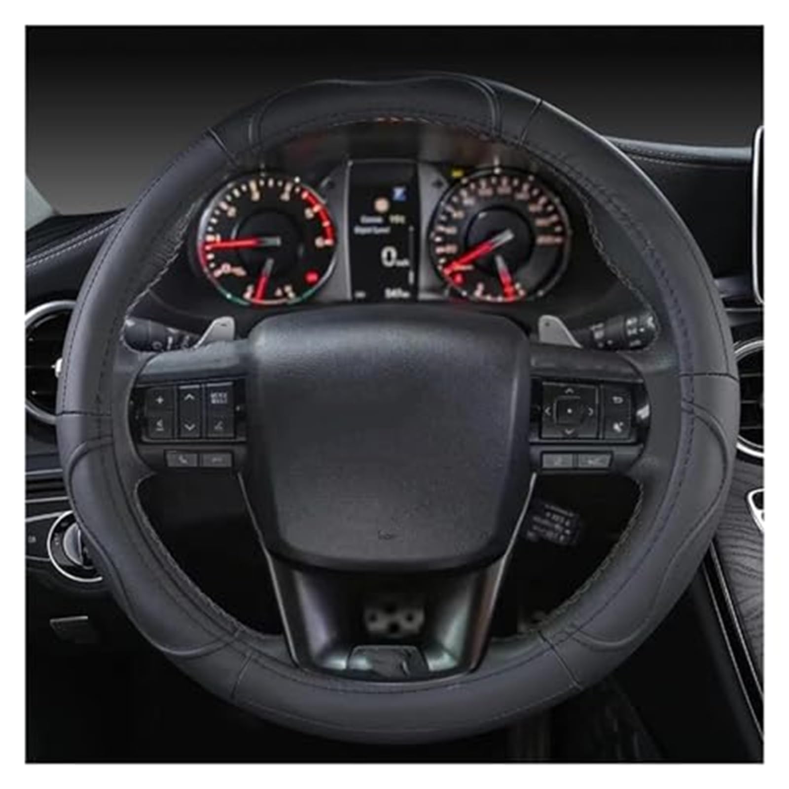 Lenkradschutz Für Toyota Für Hilux Für Pickup 1968-2023 Echtes Leder Lenkrad Abdeckung Rindsleder Sport Auto Zubehör Rad Abdeckung Auto-Lenkradbezug(B Black) von BLBNEZBZTY