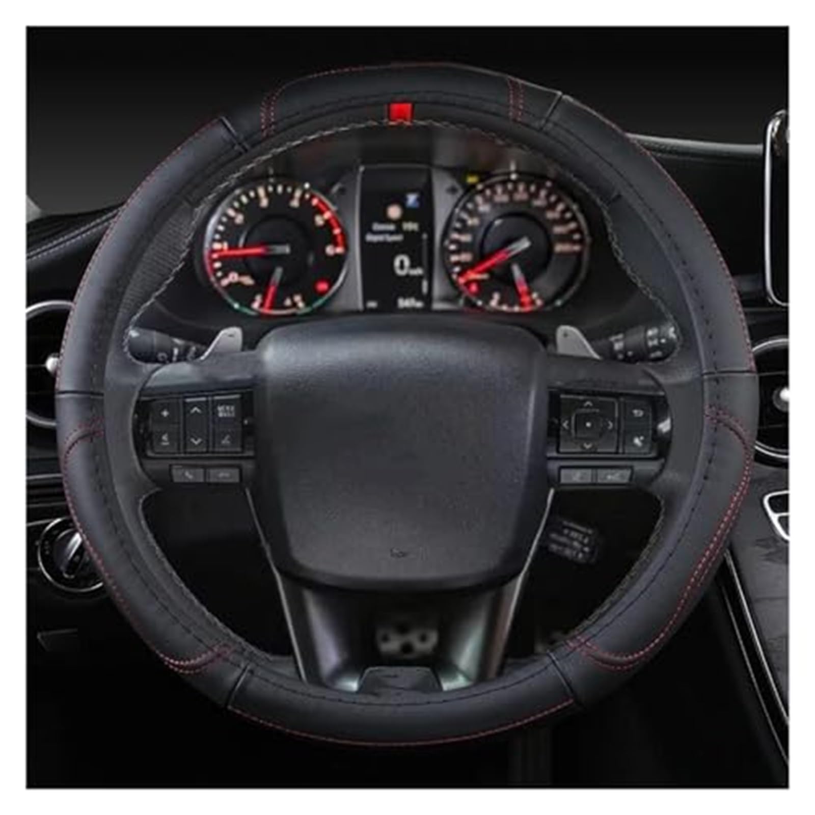 Lenkradschutz Für Toyota Für Hilux Für Pickup 1968-2023 Echtes Leder Lenkrad Abdeckung Rindsleder Sport Auto Zubehör Rad Abdeckung Auto-Lenkradbezug(B Black Red Thread) von BLBNEZBZTY