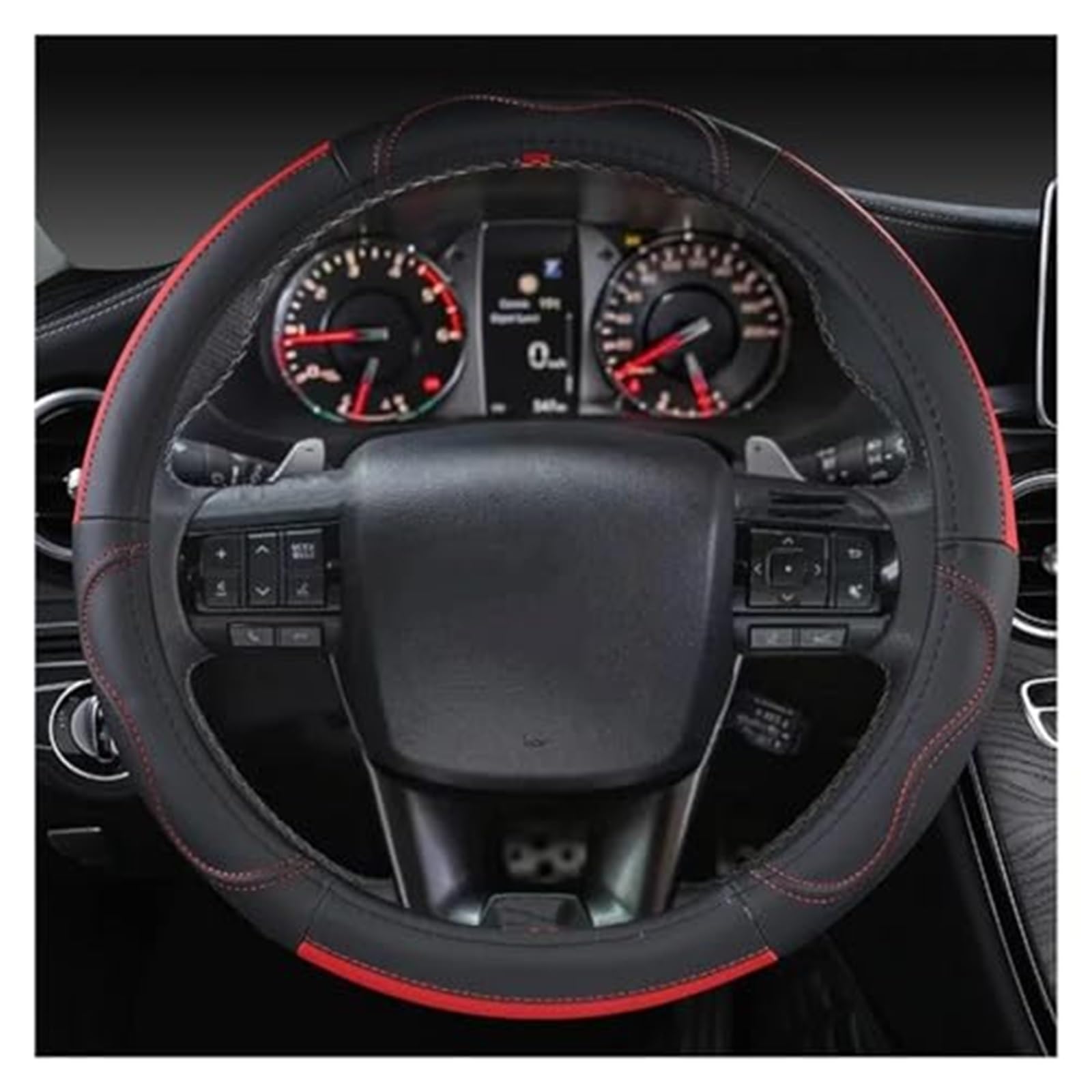 Lenkradschutz Für Toyota Für Hilux Für Pickup 1968-2023 Echtes Leder Lenkrad Abdeckung Rindsleder Sport Auto Zubehör Rad Abdeckung Auto-Lenkradbezug(B Red) von BLBNEZBZTY