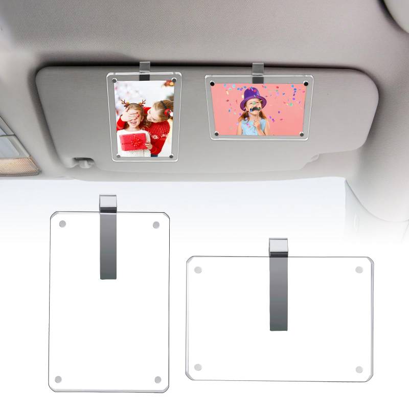 BLINGOOSE 2 Stück Auto Bilderrahmen Fotohalter Clip Sonnenblende Magnetischer Acryl Personalisiert Photo Frame Holders Anzeige Horizontal Vertikal Car Innenraum Zubehör 12cm × 8cm von BLINGOOSE