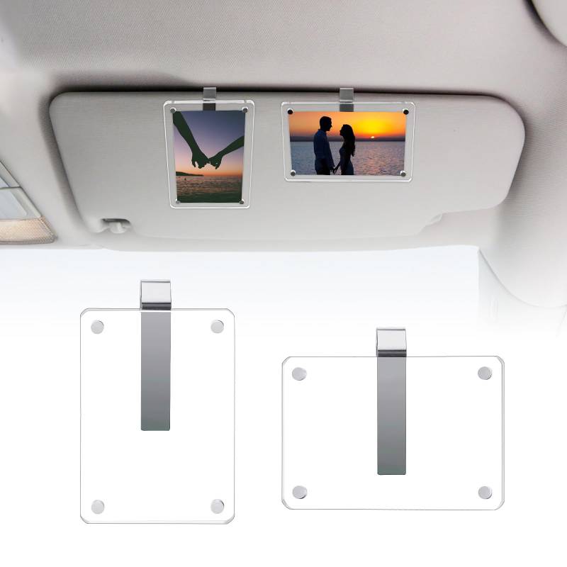 BLINGOOSE 2 Stück Auto Sonnenblende Fotohalter Bilderrahmen Clip Magnetischer Acryl Anzeige Horizontal Vertikal Personalisiert Car Innenraum Deko Schutz Zubehör Photo Frame Größe 9cm × 6cm von BLINGOOSE