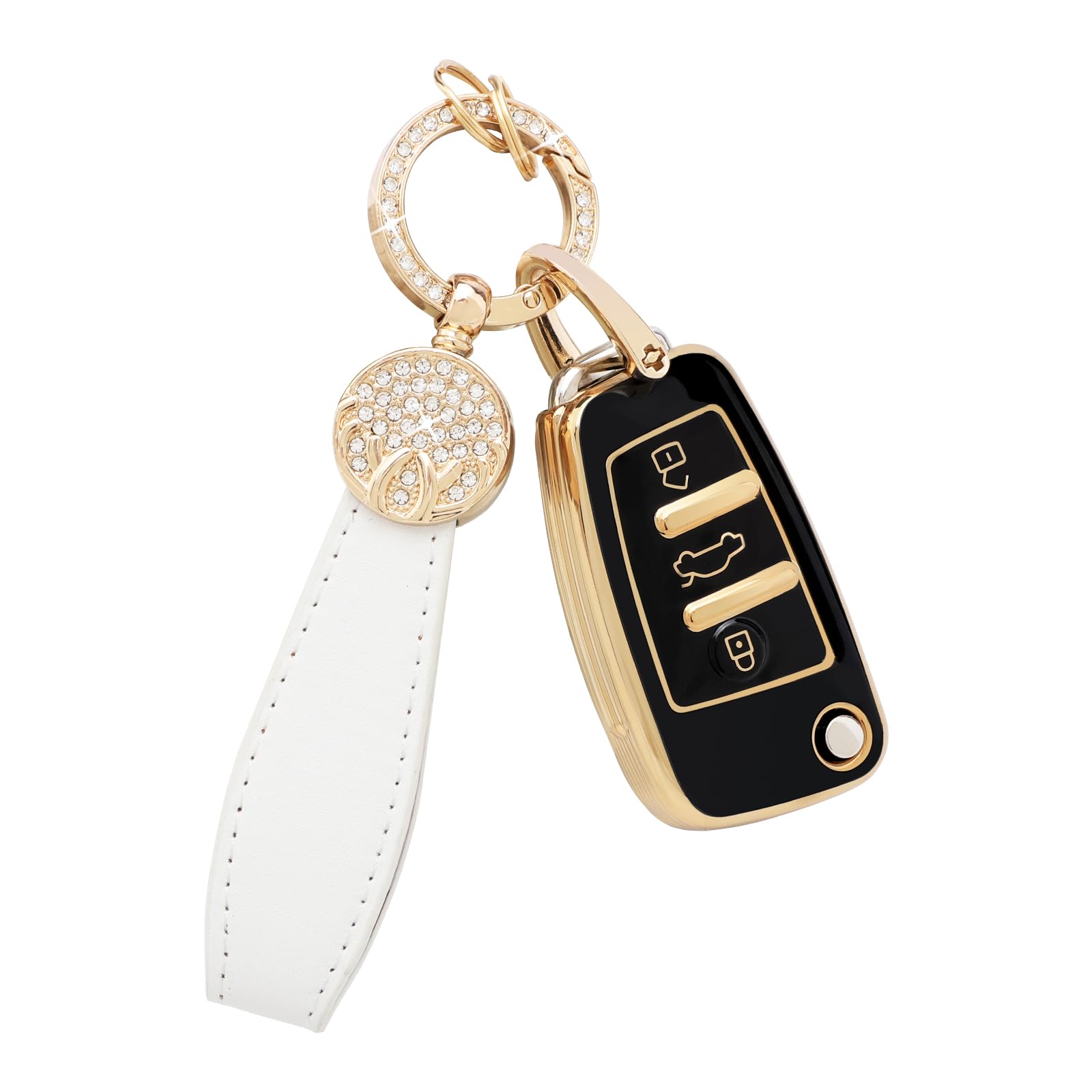 BLINGOOSE Autoschlüssel Hülle für Audi 3-Tasten Car Schlüsseletui Cover Schutz Bling Schlüsselanhänger Kompatibel mit Audi Q3 TT TTS A1 A3 A4 A6 S3 S4 Key Frauen Männer Schwarz Gold TPU von BLINGOOSE