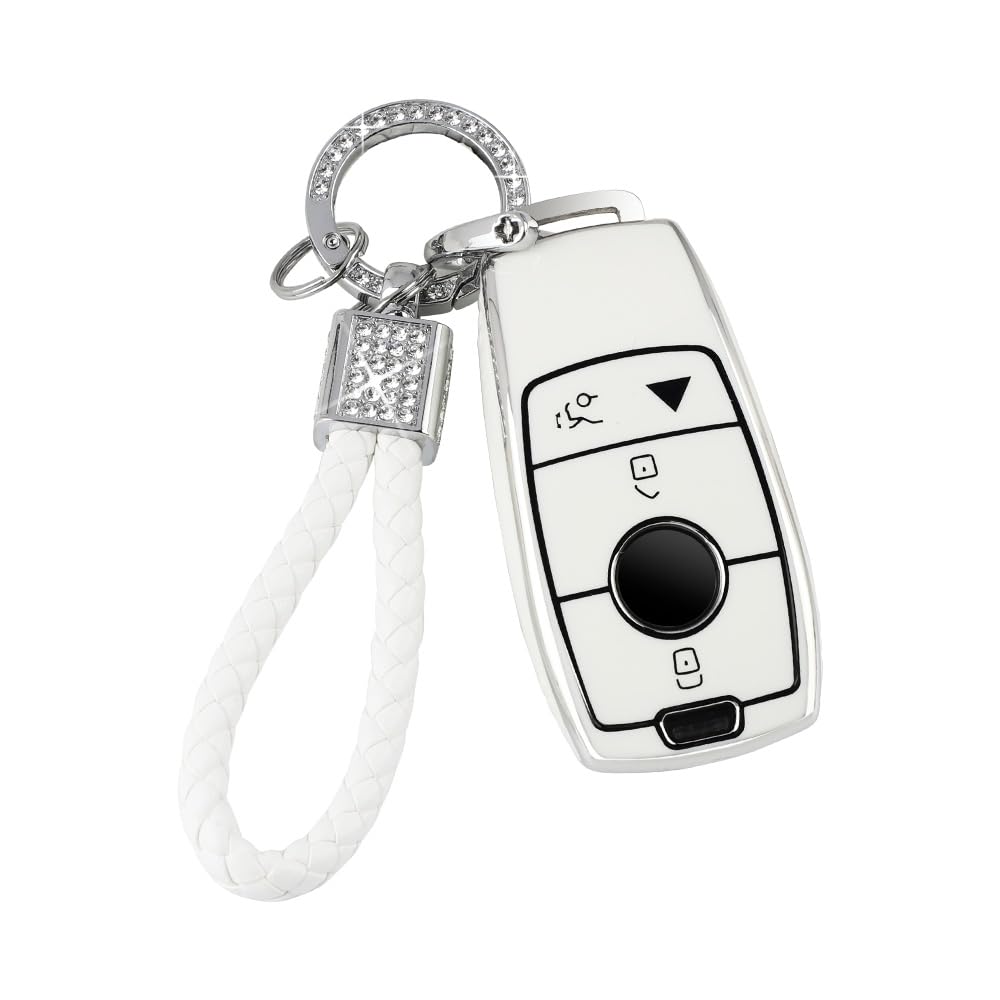BLINGOOSE Autoschlüssel Hülle für Mercedes Benz AMG GLC GLE GLA GLB C300 GLS CLA CLS S G A E Klasse 4 Tasten Auto Schlüsselgehäuse Schutzhülle Cover Glitzer Schlüsselanhänger Zubehör Weiß Girly TPU BLINGOOSE Autoschlüssel Hülle für Mercedes Benz AMG GLC GLE GLA GLB C300 GLS CLA CLS S G A E Klasse 4 Tasten Auto Schlüsselgehäuse Schutzhülle Cover Glitzer Schlüsselanhänger Zubehör Weiß Girly TPU von BLINGOOSE
