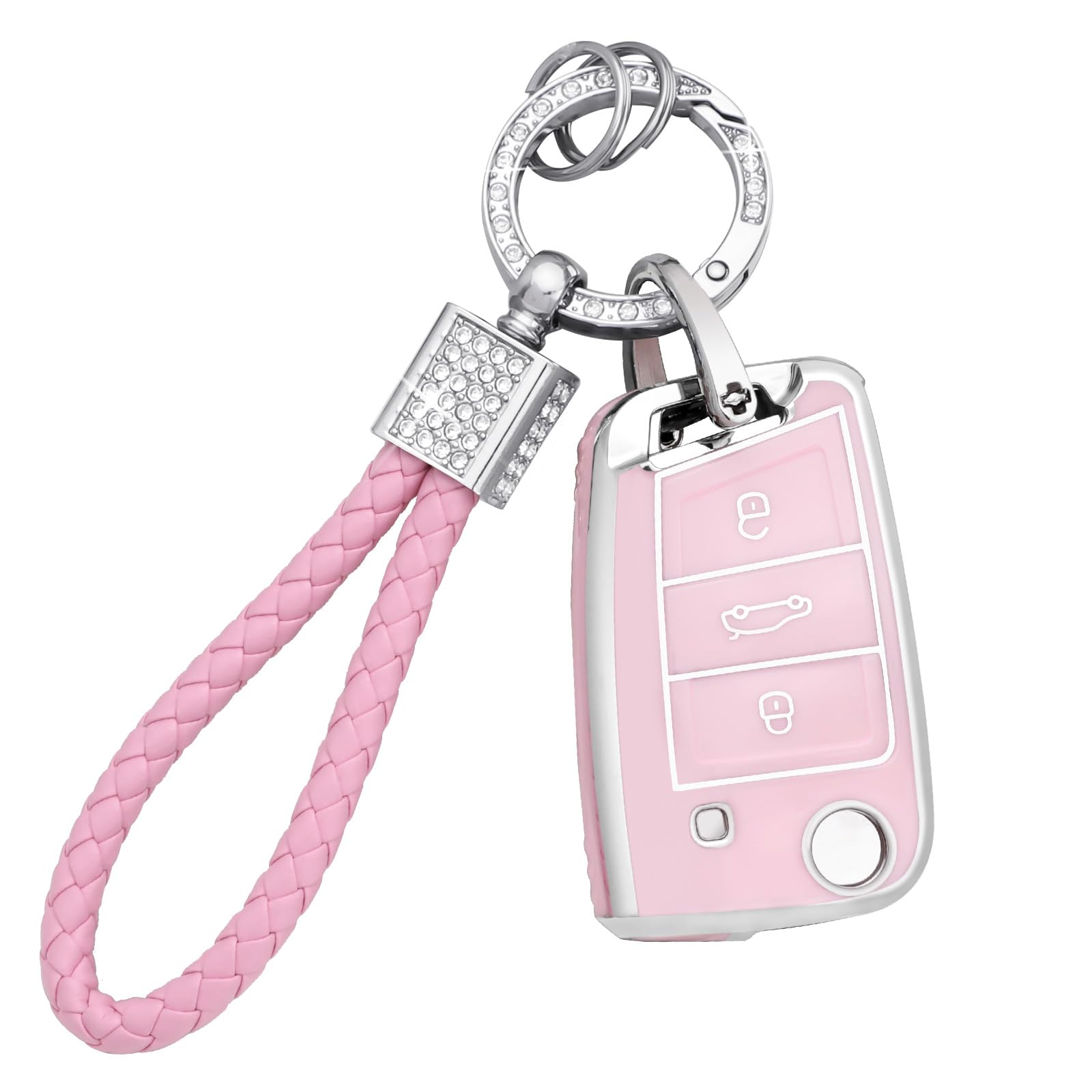 BLINGOOSE Rasa Schlüsselhülle für VW Volkswagen Golf 7 MK7 Polo Tiguan Touran T ROC Cross Taigo 3 Tasten Auto Schlüssel Cover Schlüsselgehäuse Glitzer Schlüsselanhänger Frauen Girly TPU BLINGOOSE Rasa Schlüsselhülle für VW Volkswagen Golf 7 MK7 Polo Tiguan Touran T ROC Cross Taigo 3 Tasten Auto Schlüssel Cover Schlüsselgehäuse Glitzer Schlüsselanhänger Frauen Girly TPU von BLINGOOSE