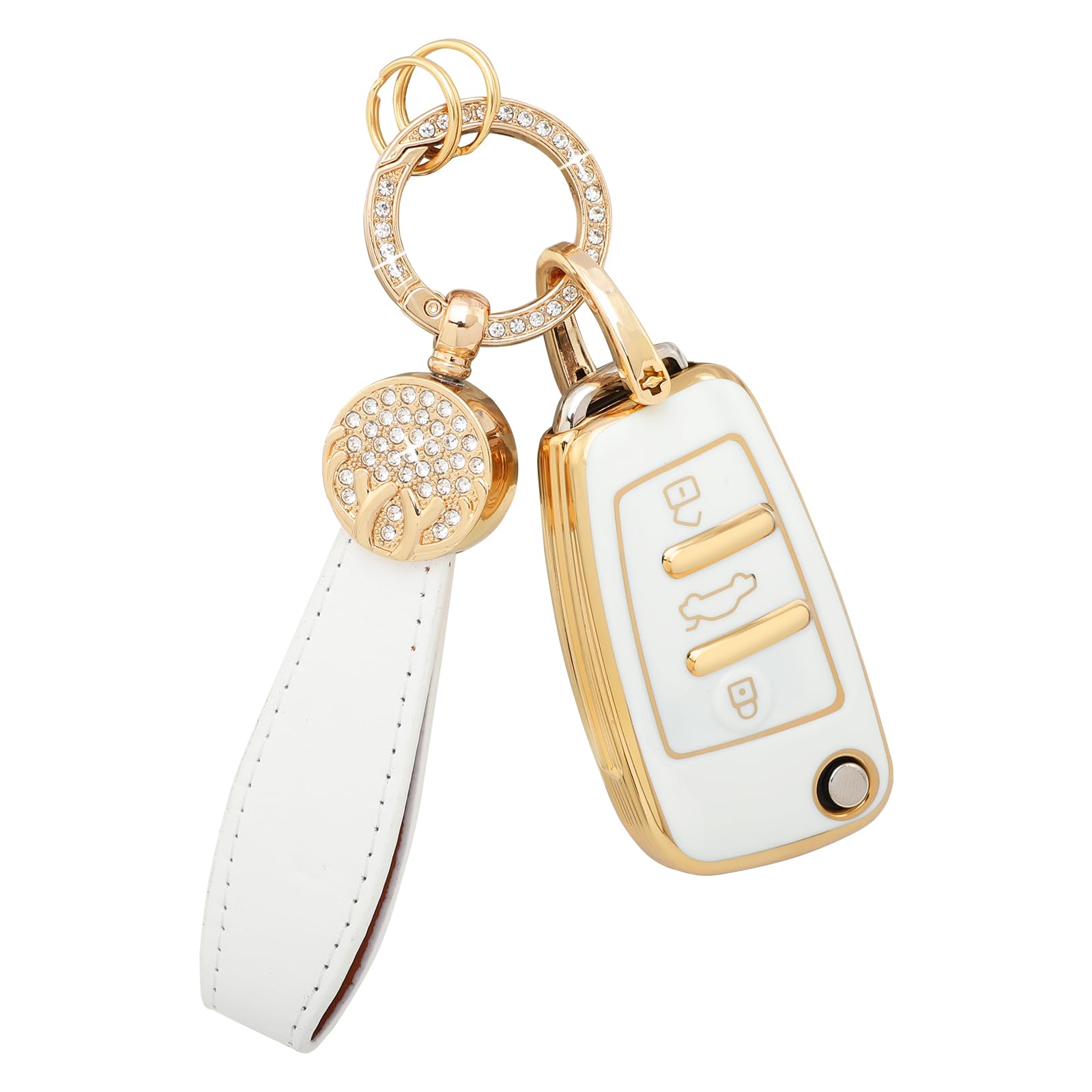 BLINGOOSE Schlüsselhülle für Audi A1 A3 A4 A6 Q3 S3 S4 TT TTS Zubehör TPU 3-Tasten Auto Schlüsseletui Schutzhülle Glitzer Schlüsselanhänger Abdeckung Girly Frauen Geschenke Gold Weiß von BLINGOOSE