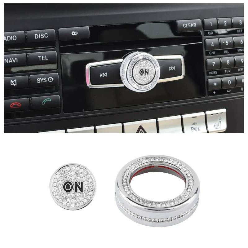 BLINGOOSE für Mercedes Auto Accessoires Glitzer Audio Multimedia Knopf Ring Abdeckung Aufkleber Bling Mittelkonsole Deko for Benz B C-Klasse CLA GLK CLS GLE GLA GLS GLE SLC Kristall 2 Stücke von BLINGOOSE