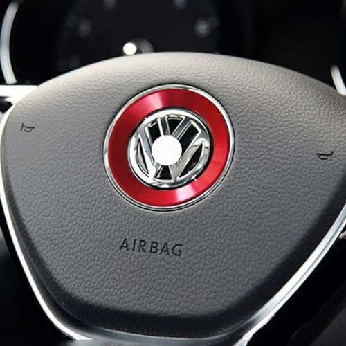 BLINGOOSE für Volkswagen Zubehör Lenkrad Logo Aufkleber für VW Passat CC Jetta Golf Tiguan GTI Arteon Atlas Touareg Metallabziehbilder Aluminiumlegierung Rot 1St von BLINGOOSE
