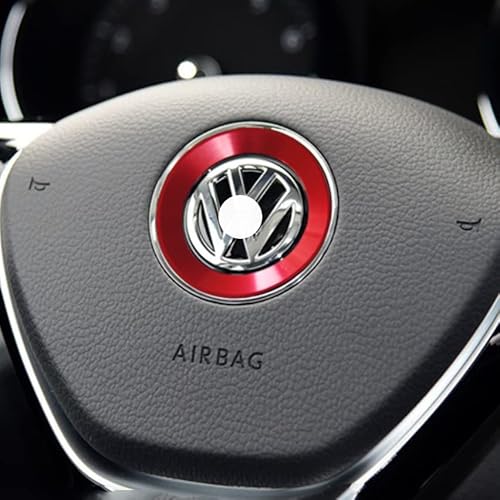 BLINGOOSE Zubehör für Volkswagen Lenkrad Logo Aufkleber für VW Passat CC Jetta Golf Tiguan GTI Arteon Atlas Touareg Metallabziehbilder Aluminiumlegierung Rot 1St von BLINGOOSE