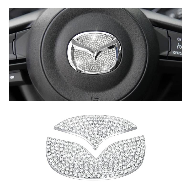 BLNGOOSE für Mazda 3 Zubehör 2 5 6 CX3 CX4 CX5 C X7 CX9 Bling Mazda Lenkrad Logo Aufkleber Diamant Auto Strass Silber 2 Stück von BLINGOOSE