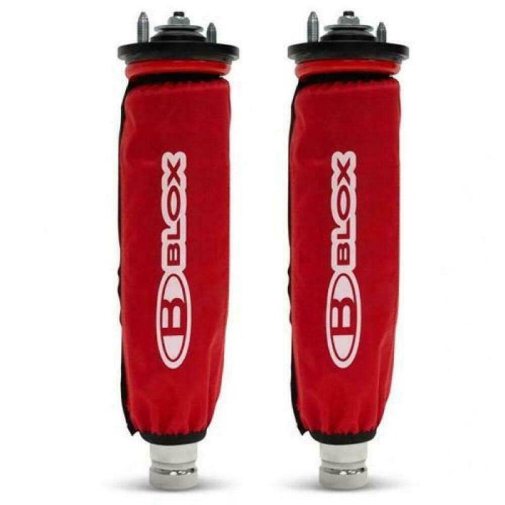 BLOX Racing BXSS-00100-CCR Gewindefahrwerksabdeckungen, strapazierfähiges Nylon, Rot (Paar) von BLOX RACING