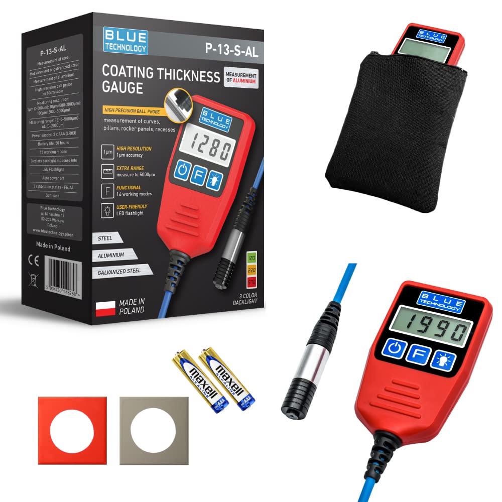 Blue Technology Professional Schichtdickenmessgerät Lackdickenmessgerät Kugelsonde P-13-S-AL | Stahl & Aluminium Coating Thickness Gauge | Lacktester für Auto | Hergestellt in EU von Blue Technology