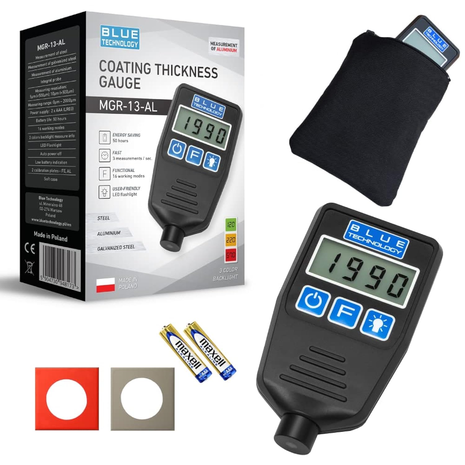 Blue Technology Schichtdickenmessgerät Lackdickenmessgerät MGR-13-AL | Stahl & Aluminium Coating Thickness Gauge | Lacktester für Auto | Hergestellt in EU von Blue Technology