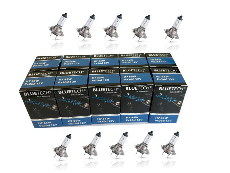 BLUETECH 10 St H7 Halogen Lampe Autolampe +30% mehr Licht 12V 55W PX26d Scheinwerfer Lampe Ersatzlampen Abblendlicht Fernlicht Nebellicht.Setpreis von BLUETECH