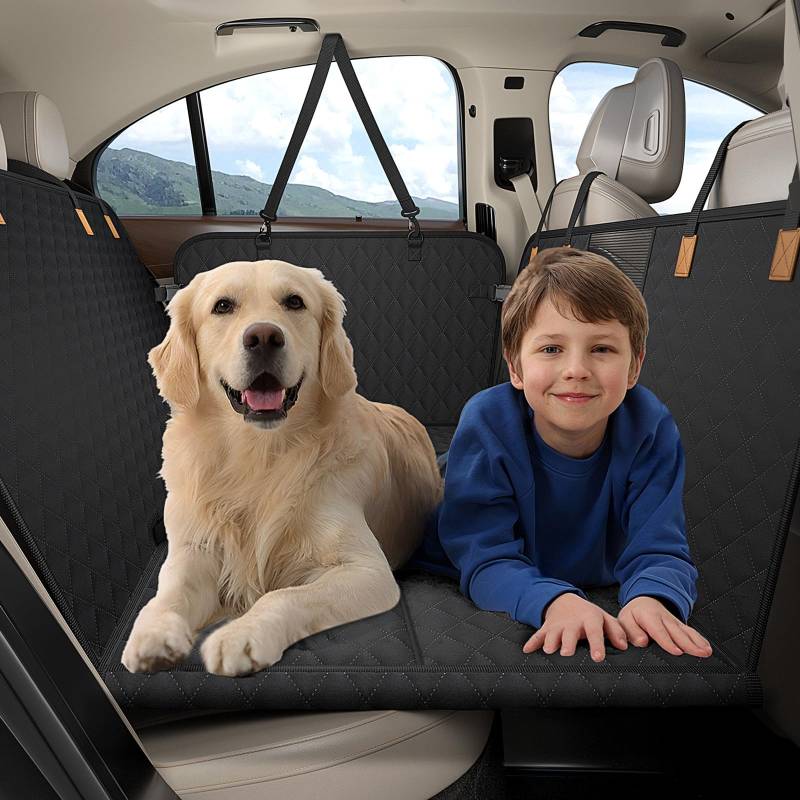 BMaoBBo Hundedecke Auto Rückbank[127x62cm],Wasserdicht,Kratzfest mit Hartschale (300 Pfund Traglast),Rücksitzschutz für SUV & Familienauto,Abnehmbar, Waschbar mit Belüftungsnetz & Tasche (Schwarz) von BMaoBBo