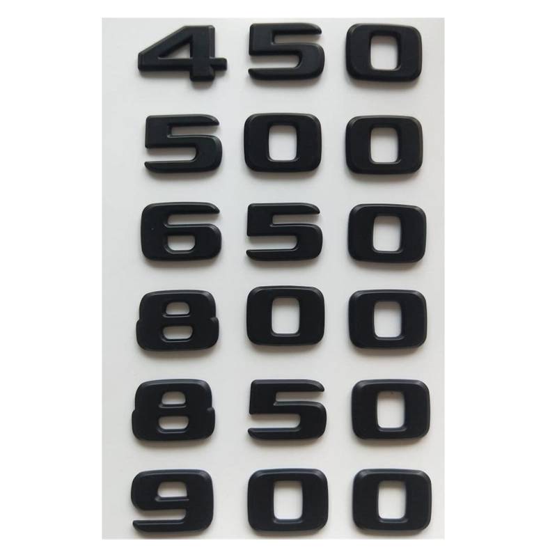 BMINO Mattschwarze Zahlenembleme B20 B25 B35 450 500 550 580 600 650 700 800 850 880 900 950 Buchstabenemblem Passend for Brabus Logo-Aufkleber (Size : 8 5 0) von BMINO