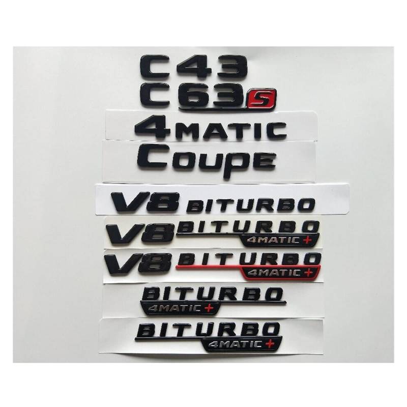 BMINO Schwarz glänzend C43 C63 C6. 3s V8 biturbo 4matic + Kofferraum-Deckel-Emblem-Embleme Abzeichen Abzeichen for AMG W204 W205. Coupe Logo-Aufkleber (Size : AMG) von BMINO