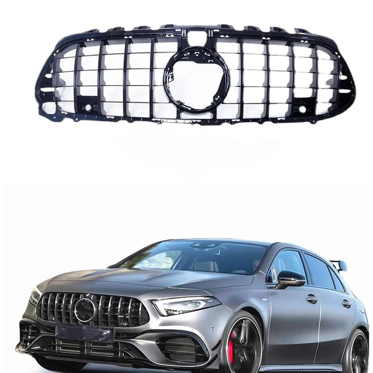 Doppellamellen-Frontstoßstange, Nieren-Doppelgitter, Grill-Ersatz, für Benz W118 W177 CLA45 A45 AMG 2019-2021 von BMIXX