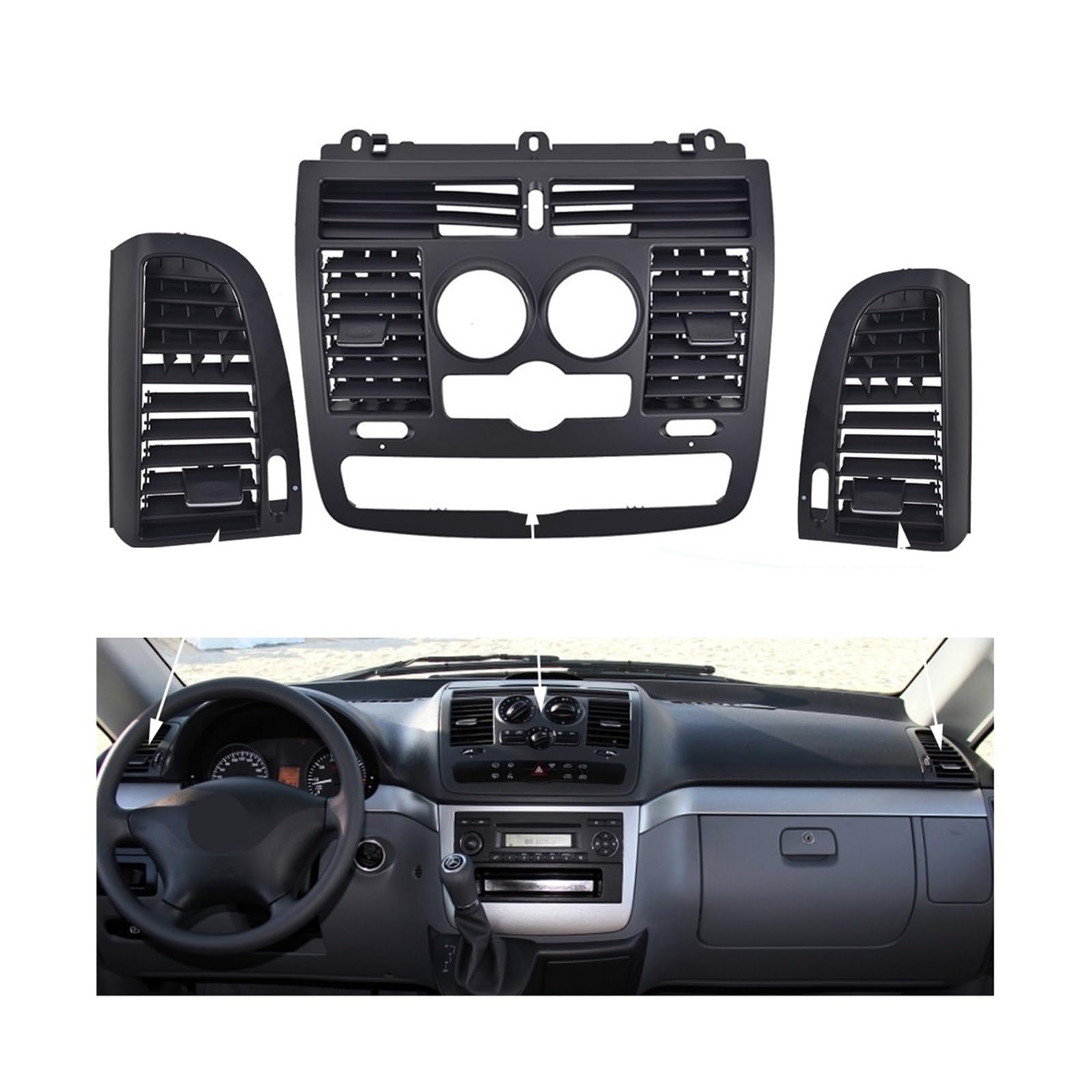 Car AC Vent Grille Left Right Central Air Vent Outlet Cover Panel Compatible For Mercedes Benz Vito Viano W636 W639 2004-2015(Model A 3PCS Set) von BMKUUOSJ