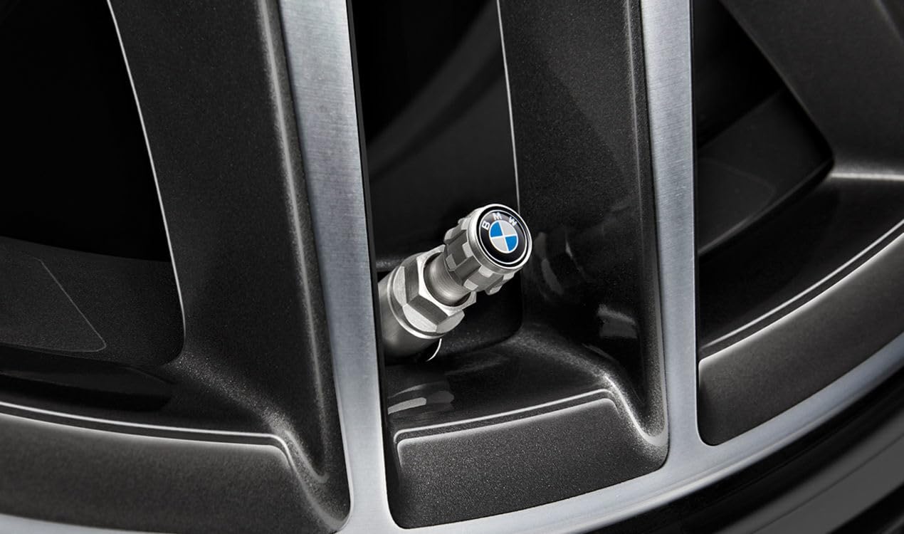 BMW Original BMW Logo Ventilkappen-Set, aus Aluminium, 4er-Set für Fahrzeuge mit Rdci, Schwarz, Silber von BMW