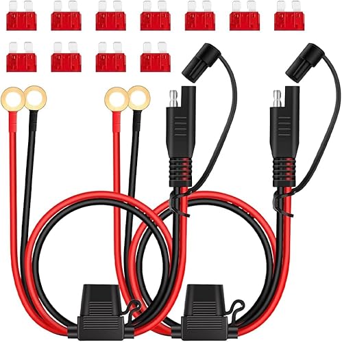 BNGXR SAE Anschluss Kabel, 2 STK 2ft SAE-O-Ring Batterie Verlängerungskabel, 16 AWG Ringkabelschuh SAE Verlängerungskabel, SAE Batterie Verlängerungskabel mit 10A Sicherung für Auto Motorrad Traktor von BNGXR