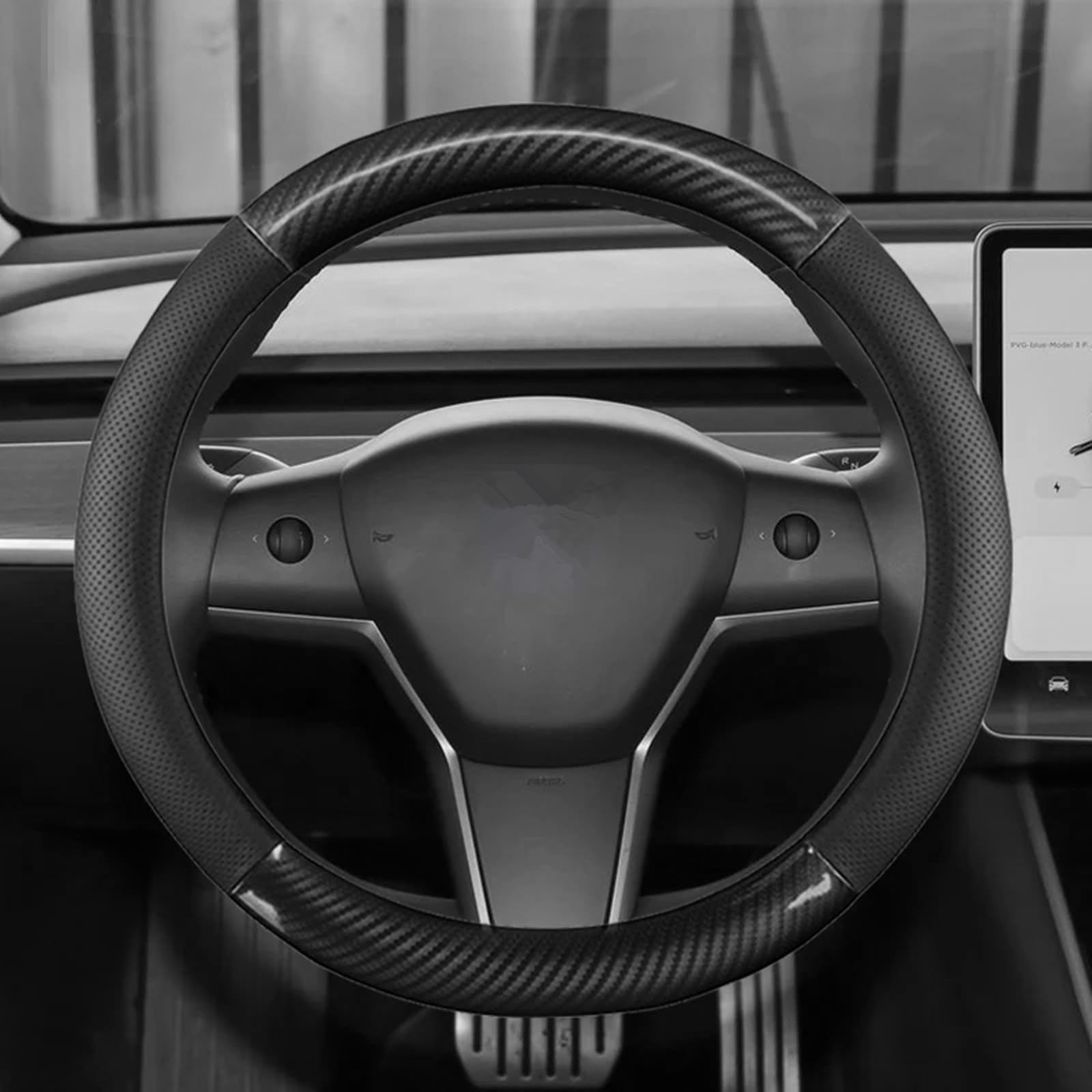 Lenkradabdeckung Auto für Tesla, Auto Lenkradbezug Atmungsaktive Kohlefaser Lenkradhülle Innenraum Zubehör Schwarz Anti Rutsch Lenkradbezug Langlebiger Lenkradschoner für Tesla Model 3 Model Y von BODYGAD