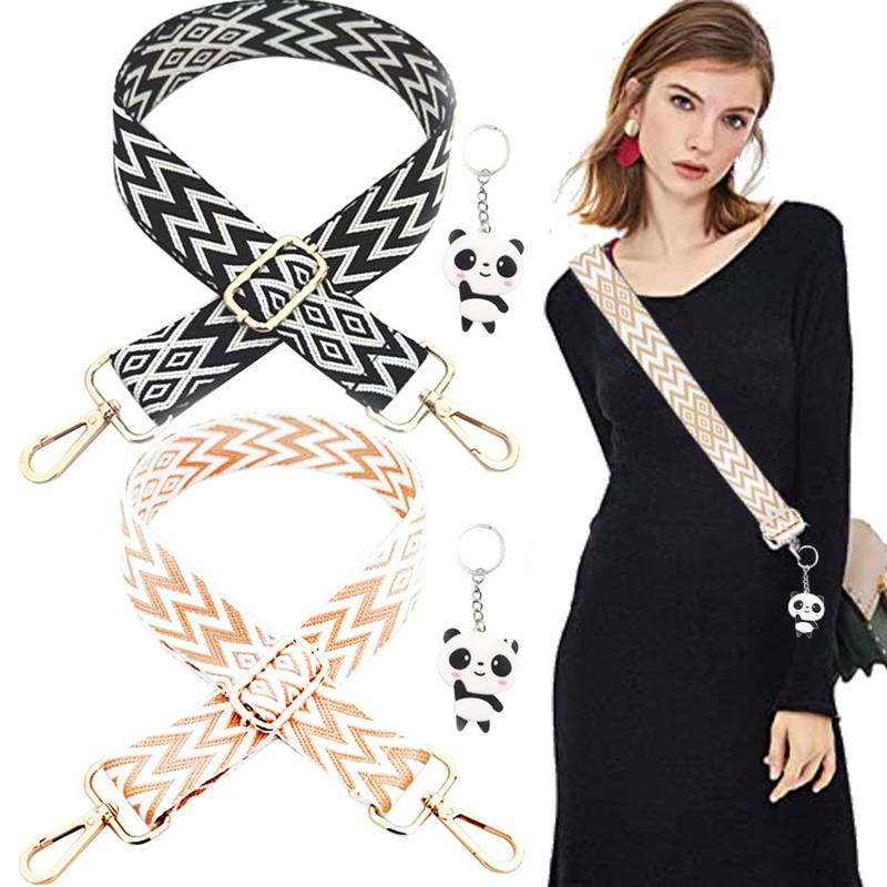 2 Stück Verstellbarer Schultergurt für Taschen mit Karabiner Gold Schultergurt Taschengurt 3.8cm Breit Handtaschen Riemen mit Streifenmuster Boho für Schultertasche Tragetaschen und Handtaschen von BOELLRUNO